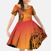 French Polynesia Manta Ray Tattoo Kid Short Sleeve Dress Tahiti Hahalua Tiare Maori Gradient Style LT14 KID Orange - Polynesian Pride
