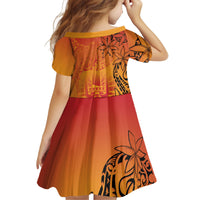 French Polynesia Manta Ray Tattoo Kid Short Sleeve Dress Tahiti Hahalua Tiare Maori Gradient Style LT14 - Polynesian Pride