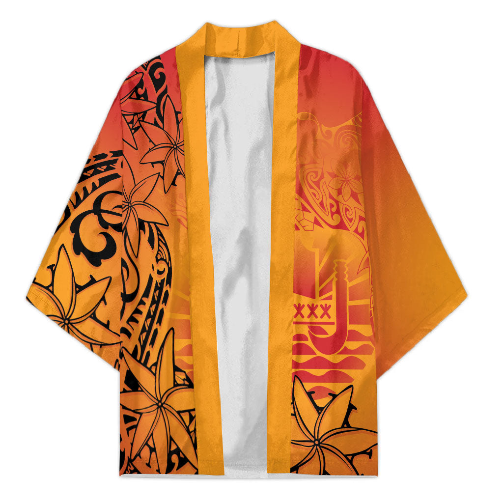 French Polynesia Manta Ray Tattoo Kimono Tahiti Hahalua Tiare Maori Gradient Style LT14 Unisex Orange - Polynesian Pride