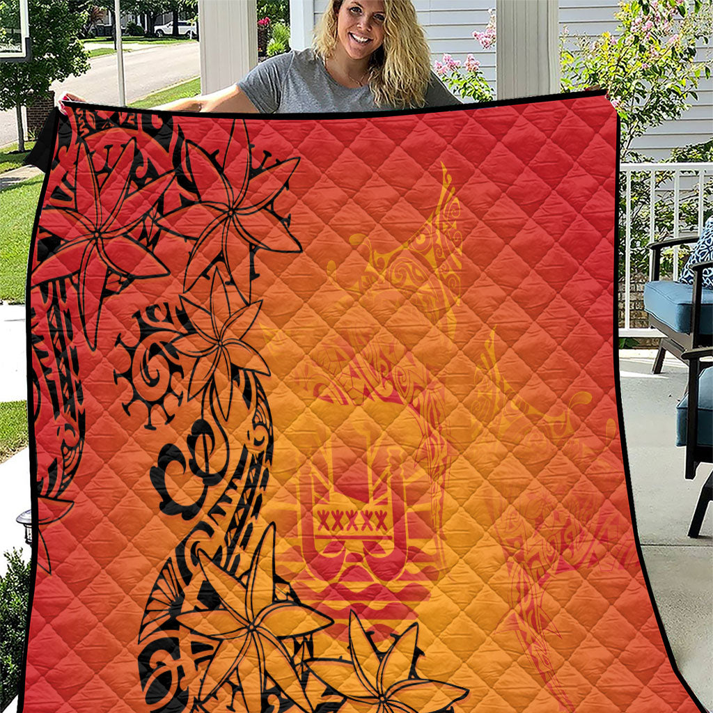 French Polynesia Manta Ray Tattoo Quilt Tahiti Hahalua Tiare Maori Gradient Style LT14 Orange - Polynesian Pride