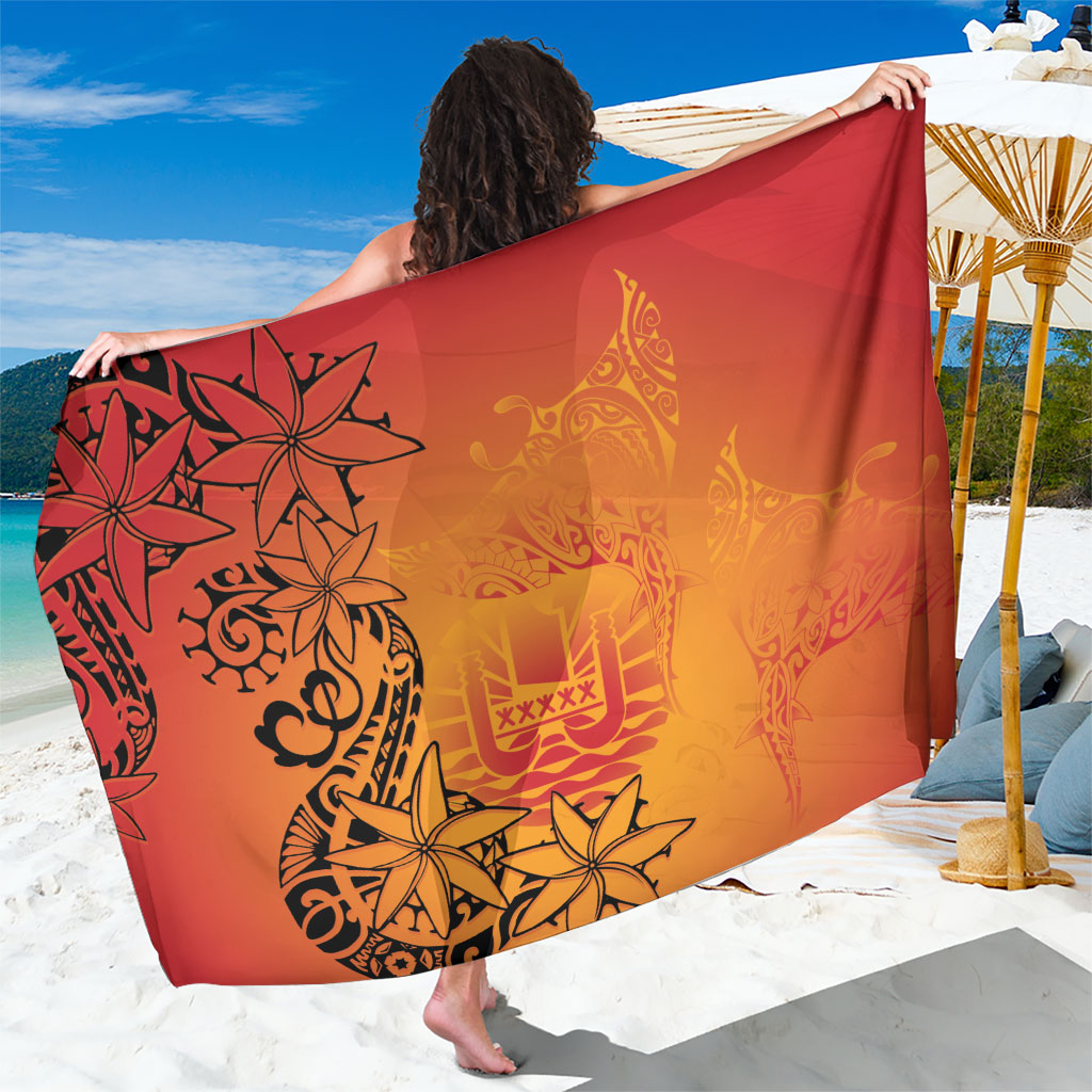 French Polynesia Manta Ray Tattoo Sarong Tahiti Hahalua Tiare Maori Gradient Style LT14 One Size 44 x 66 inches Orange - Polynesian Pride