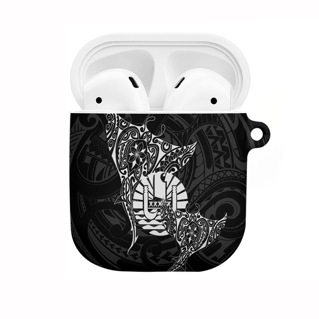 French Polynesia Manta Ray Tattoo AirPods Case Tahiti Hahalua Turtle Shark Black Color LT14 Black - Polynesian Pride