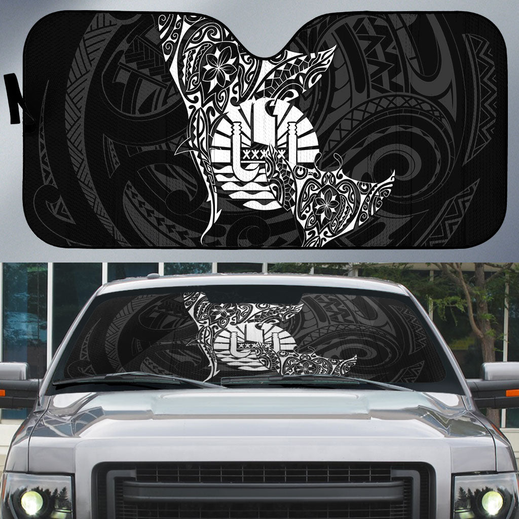 French Polynesia Manta Ray Tattoo Auto Sun Shade Tahiti Hahalua Turtle Shark Black Color LT14 Black - Polynesian Pride