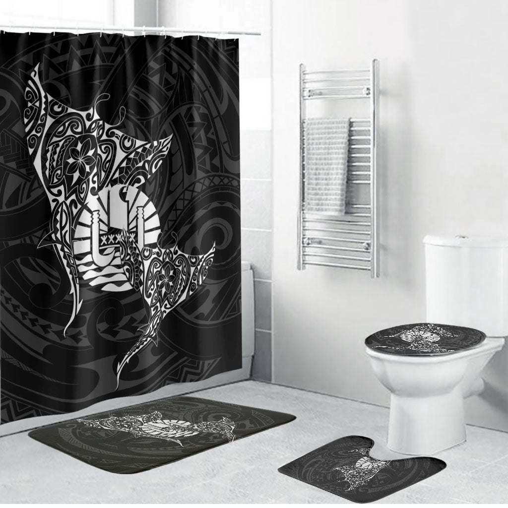 French Polynesia Manta Ray Tattoo Bathroom Set Tahiti Hahalua Turtle Shark Black Color LT14 Bathroom Set (4 pcs) Black - Polynesian Pride