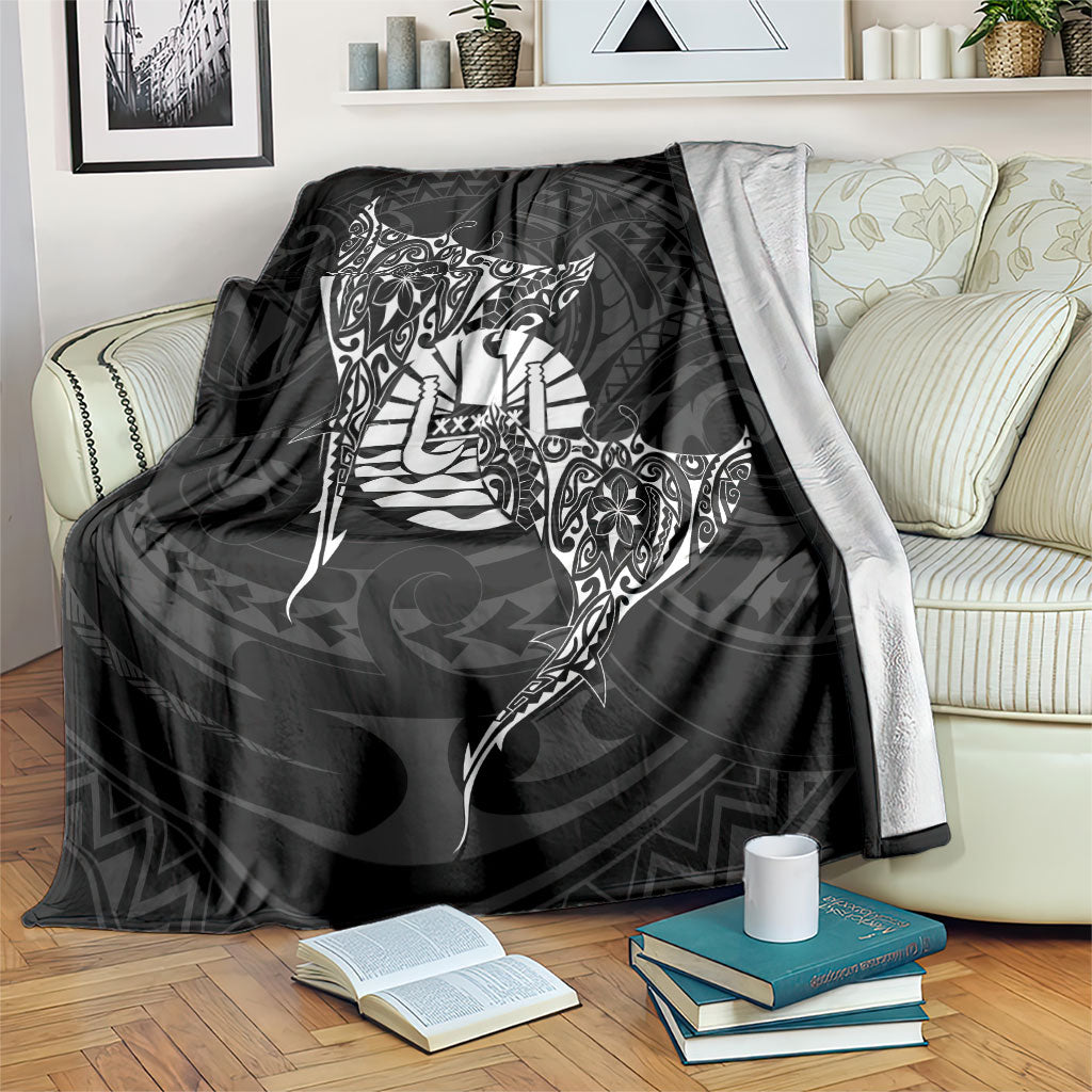 French Polynesia Manta Ray Tattoo Blanket Tahiti Hahalua Turtle Shark Black Color LT14 Black - Polynesian Pride