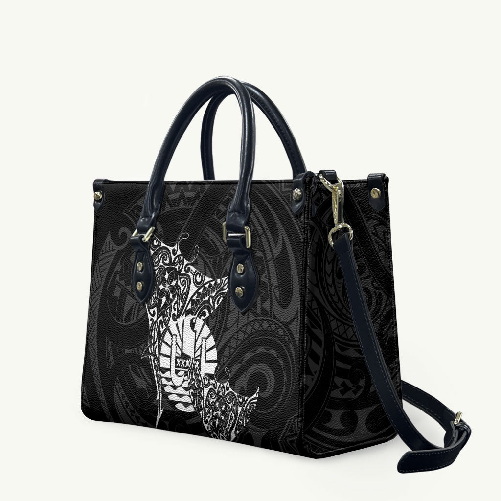 French Polynesia Manta Ray Tattoo Leather Bag Tahiti Hahalua Turtle Shark Black Color LT14 Black - Polynesian Pride