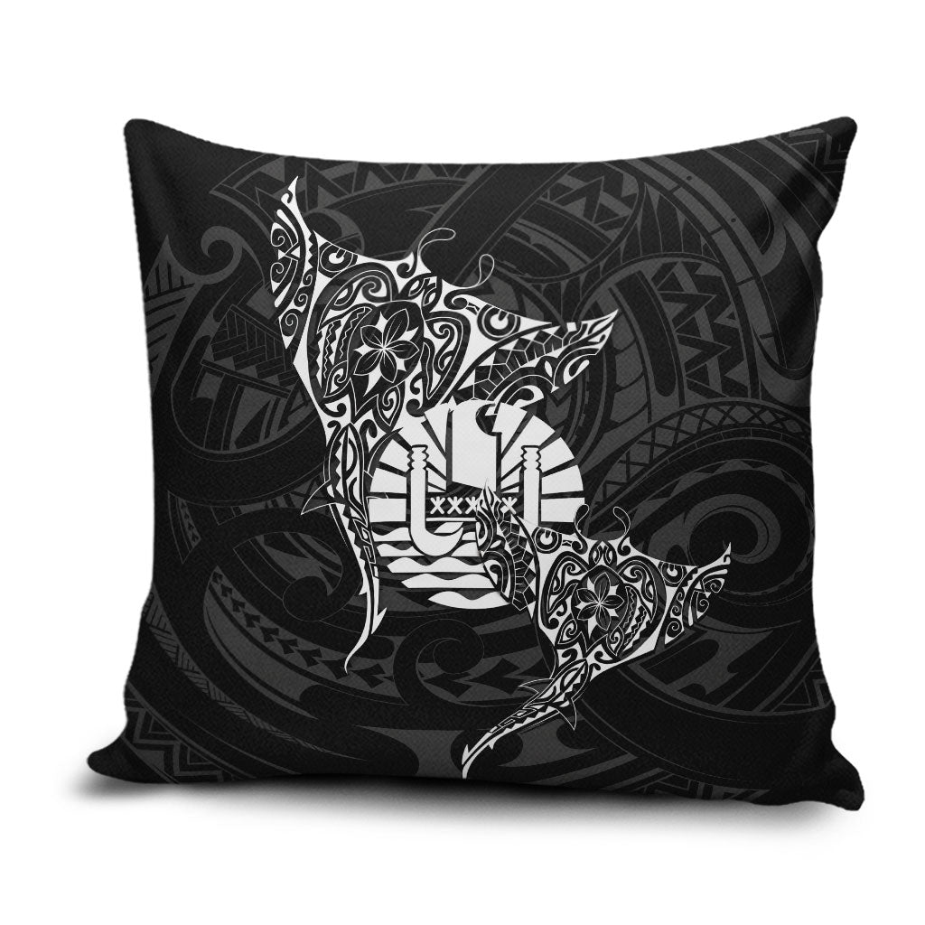 French Polynesia Manta Ray Tattoo Pillow Cover Tahiti Hahalua Turtle Shark Black Color LT14 Black - Polynesian Pride