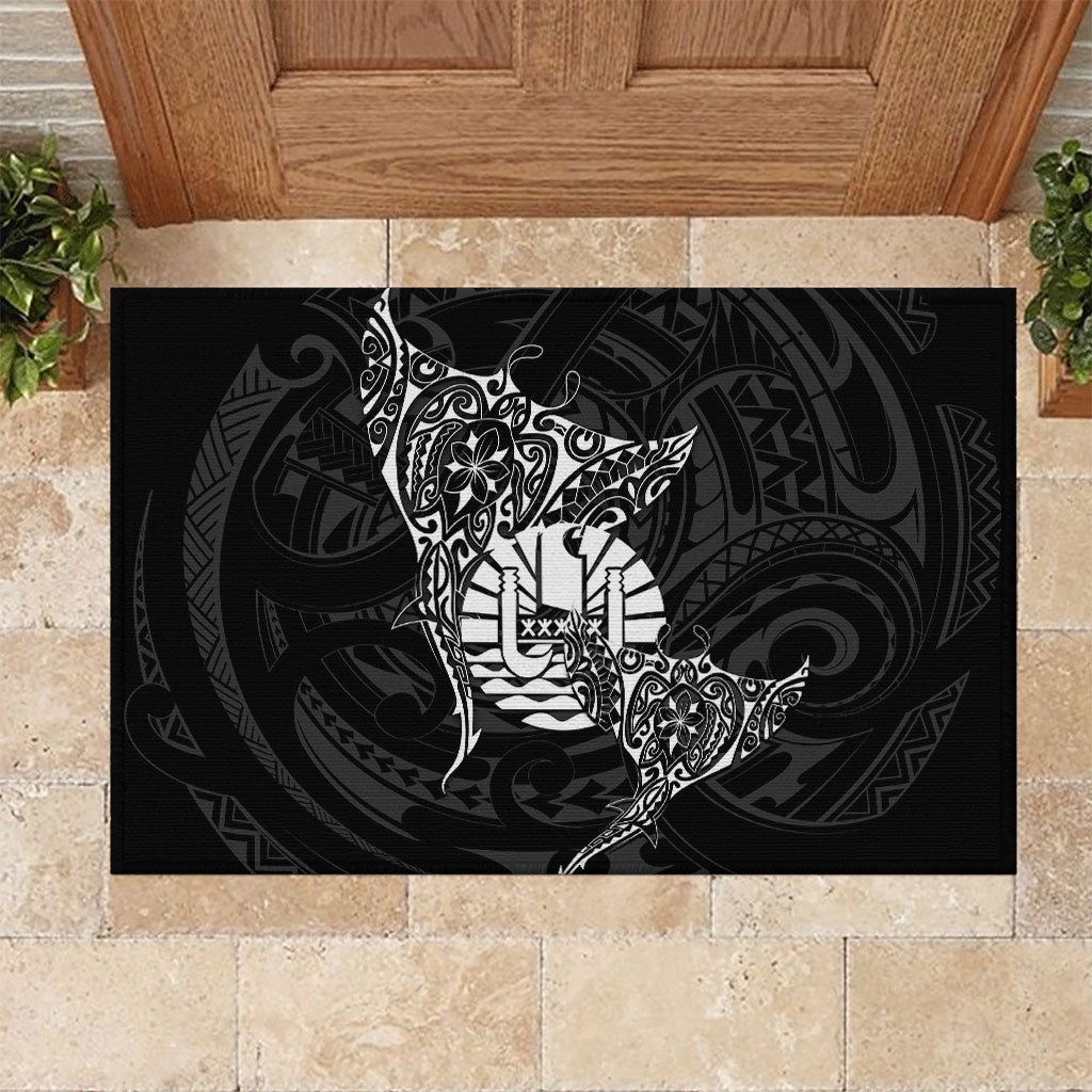 French Polynesia Manta Ray Tattoo Rubber Doormat Tahiti Hahalua Turtle Shark Black Color LT14 Black - Polynesian Pride