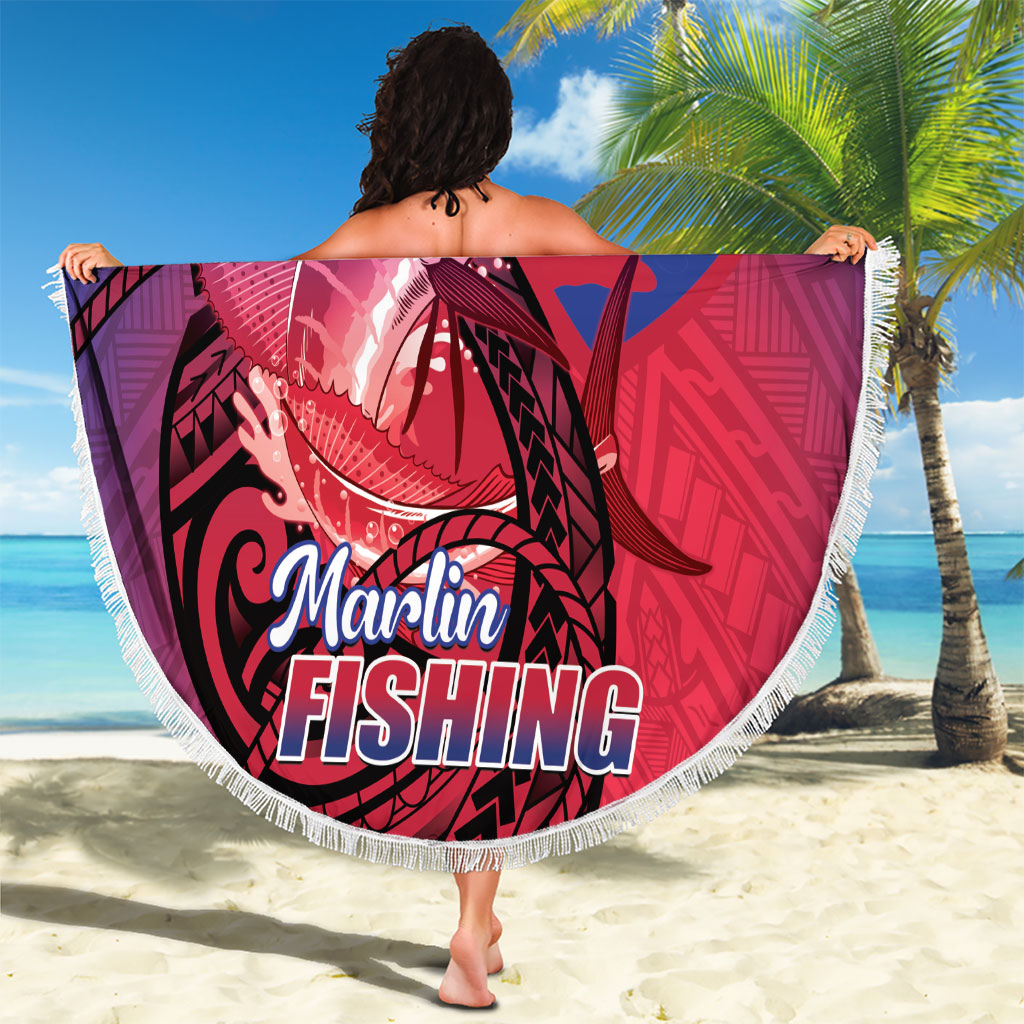 Guam Blue Marlin Fishing Beach Blanket Guahan Fish Hook Tattoo LT14 - Polynesian Pride
