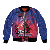 Guam Blue Marlin Fishing Bomber Jacket Guahan Fish Hook Tattoo LT14 Unisex Blue - Polynesian Pride