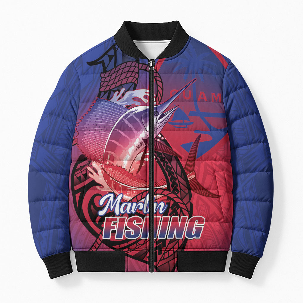 Guam Blue Marlin Fishing Bomber Puffer Jacket Guahan Fish Hook Tattoo LT14 Unisex Blue - Polynesian Pride