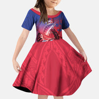 Guam Blue Marlin Fishing Kid Short Sleeve Dress Guahan Fish Hook Tattoo LT14 KID Blue - Polynesian Pride