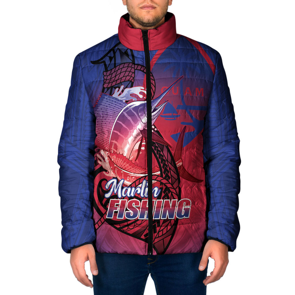 Guam Blue Marlin Fishing Padded Jacket Guahan Fish Hook Tattoo LT14 Men Blue - Polynesian Pride