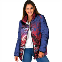 Guam Blue Marlin Fishing Padded Jacket Guahan Fish Hook Tattoo LT14 Women Blue - Polynesian Pride