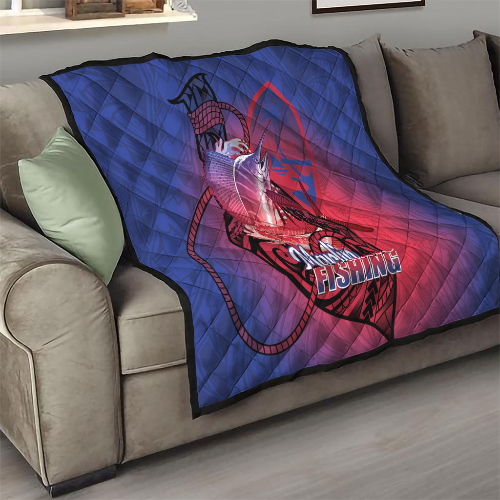 Guam Blue Marlin Fishing Quilt Guahan Fish Hook Tattoo LT14 - Polynesian Pride