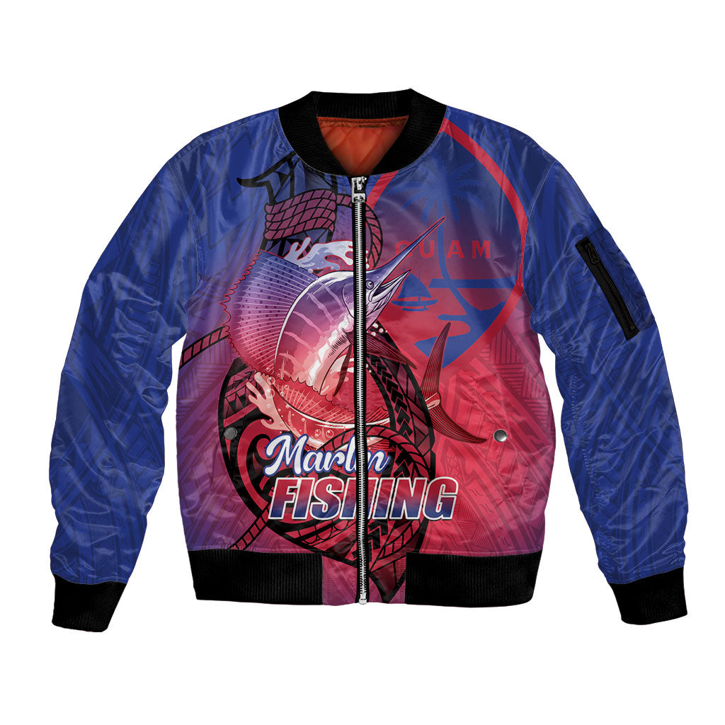Guam Blue Marlin Fishing Sleeve Zip Bomber Jacket Guahan Fish Hook Tattoo LT14 Unisex Blue - Polynesian Pride