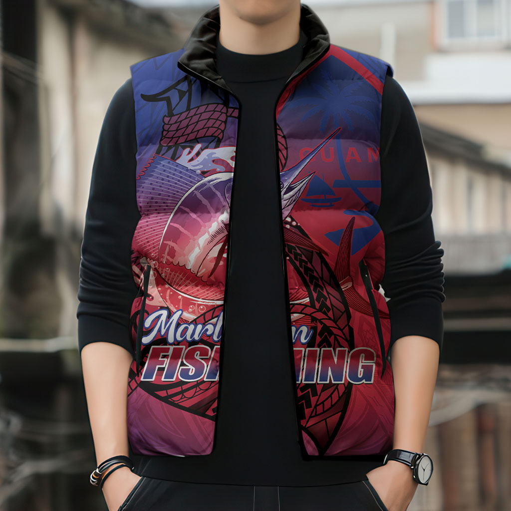 Guam Blue Marlin Fishing Sleeveless Puffer Jacket Guahan Fish Hook Tattoo LT14 - Polynesian Pride
