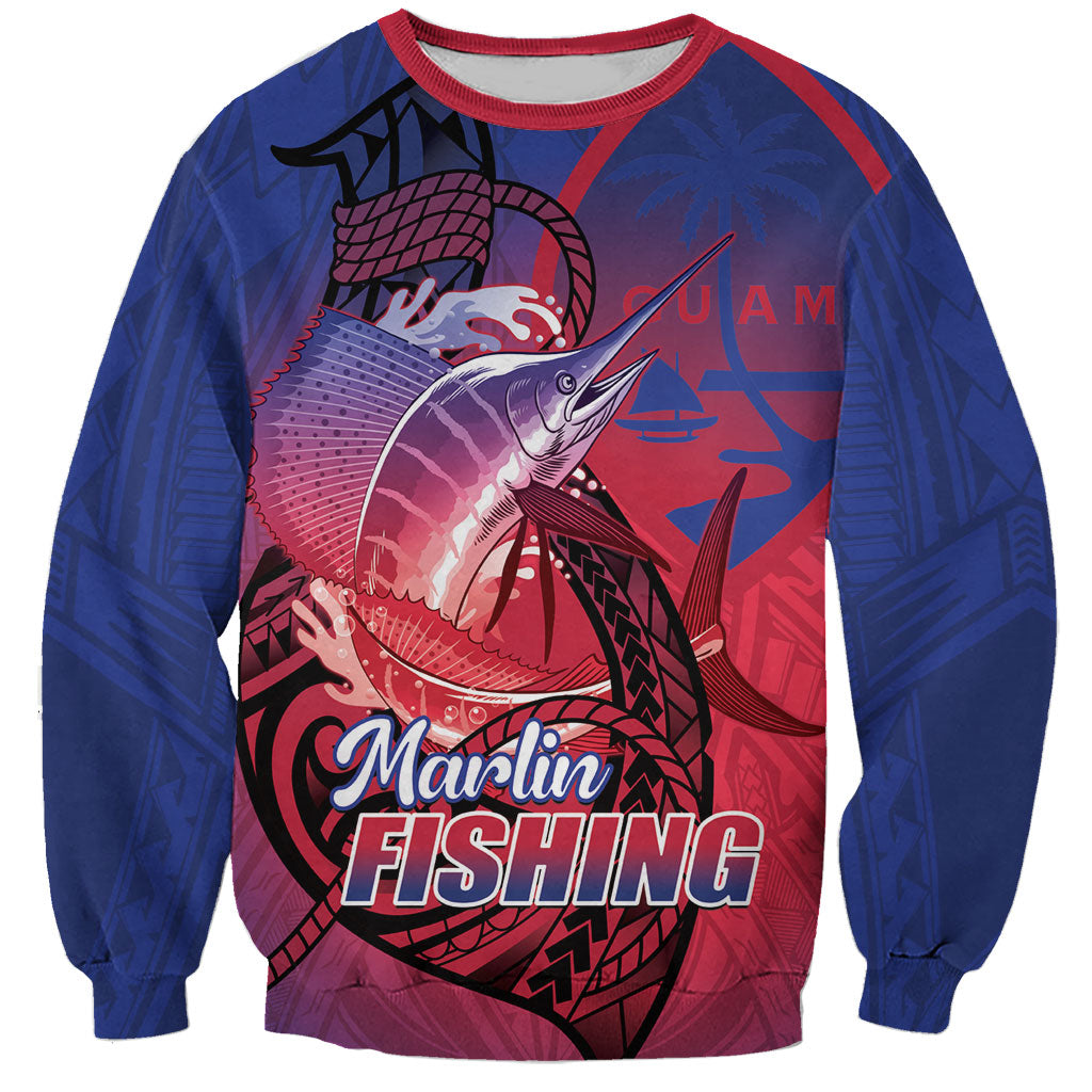 Guam Blue Marlin Fishing Sweatshirt Guahan Fish Hook Tattoo LT14 Unisex Blue - Polynesian Pride