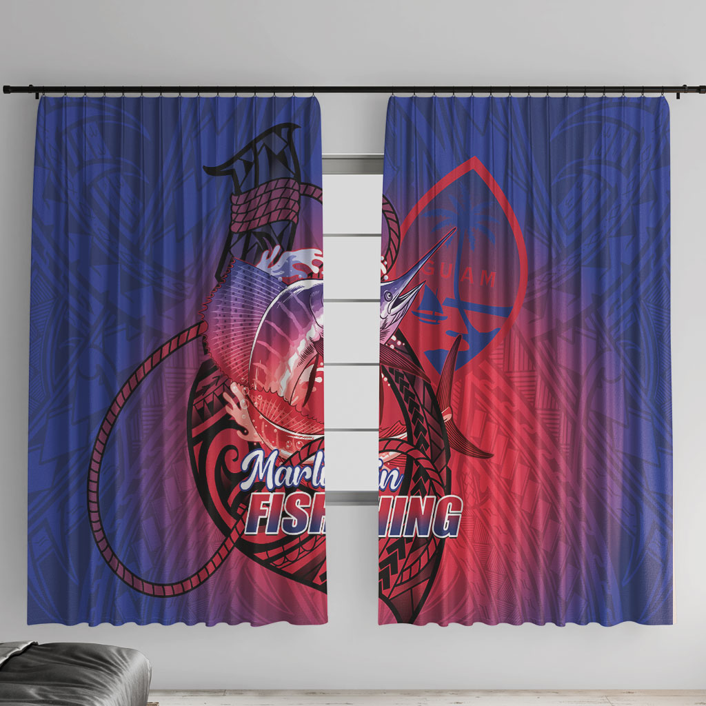 Guam Blue Marlin Fishing Window Curtain Guahan Fish Hook Tattoo LT14 With Hooks Blue - Polynesian Pride