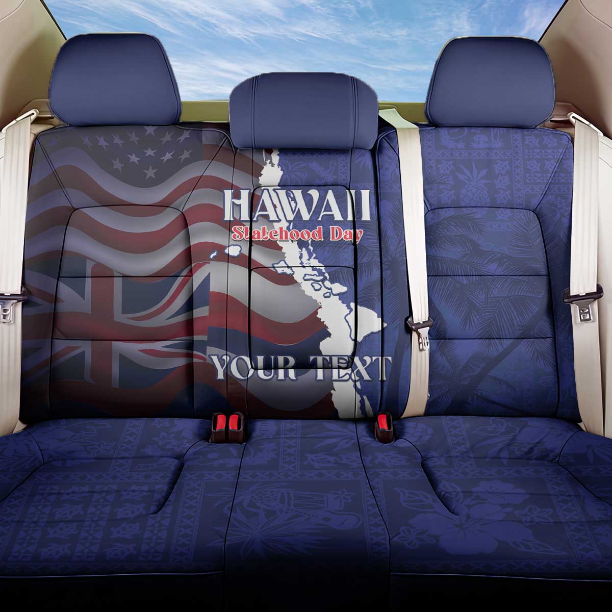 Personalized Hawaii Statehood Day Back Car Seat Cover 66th Anniversary LT14 One Size Blue - Polynesian Pride
