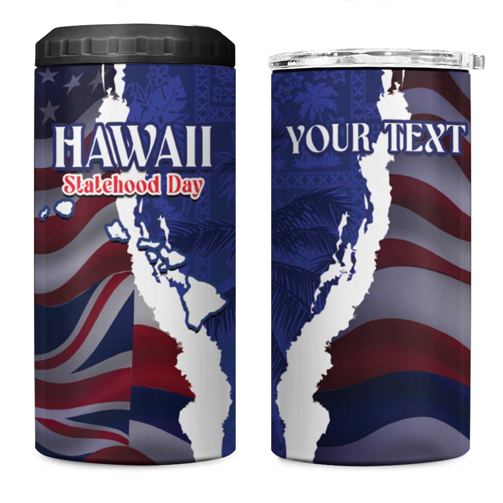 Personalized Hawaii Statehood Day 4 in 1 Can Cooler Tumbler 66th Anniversary LT14 One Size: 16 oz Blue - Polynesian Pride