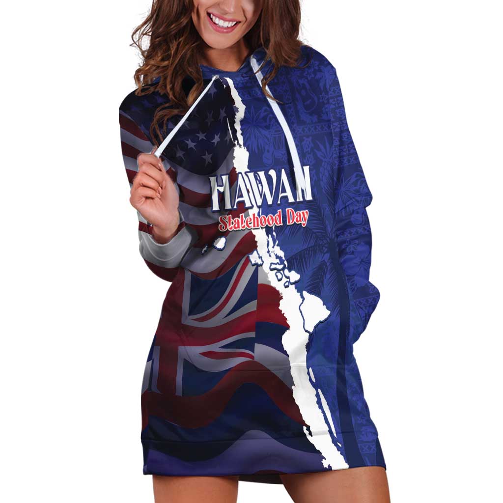 Personalized Hawaii Statehood Day Hoodie Dress 66th Anniversary LT14 Blue - Polynesian Pride