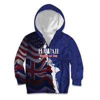 Personalized Hawaii Statehood Day Kid Hoodie 66th Anniversary LT14 Zip Hoodie Blue - Polynesian Pride