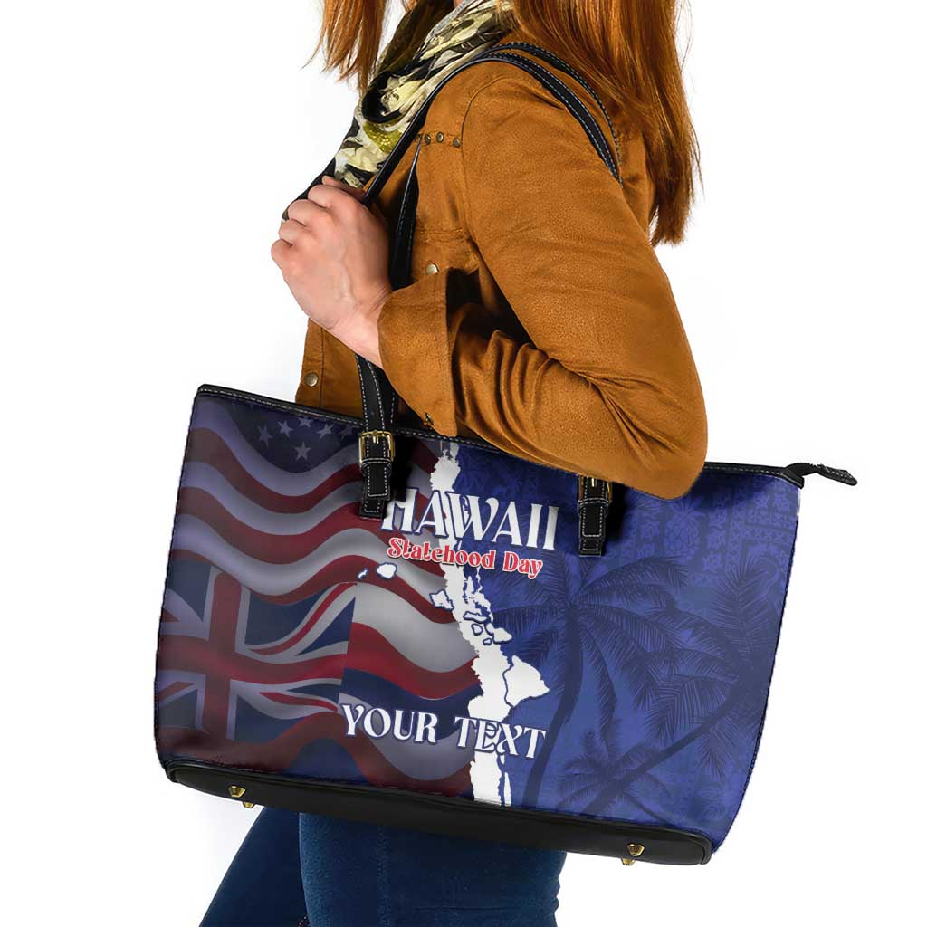 Personalized Hawaii Statehood Day Leather Tote Bag 66th Anniversary LT14 Blue - Polynesian Pride
