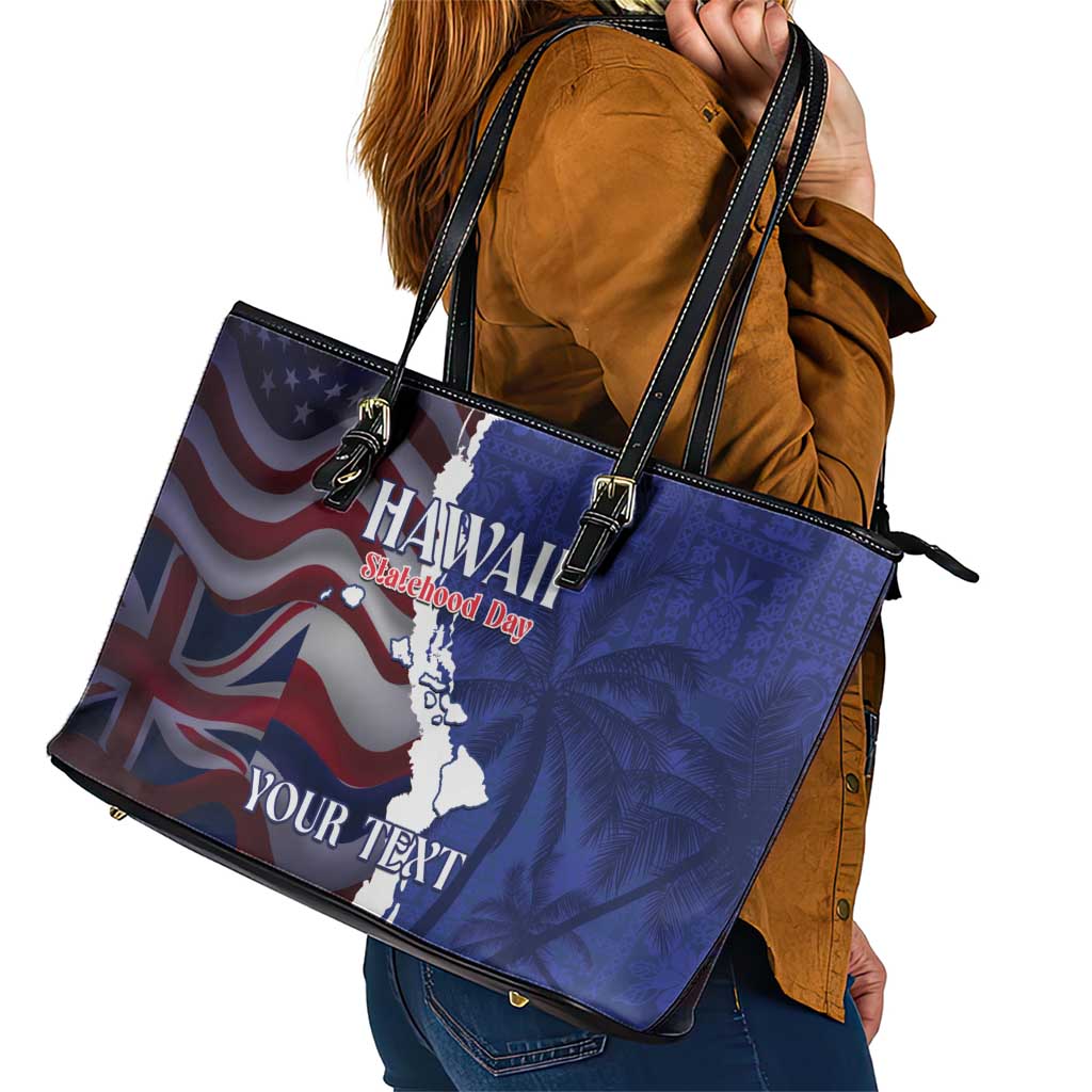 Personalized Hawaii Statehood Day Leather Tote Bag 66th Anniversary LT14 - Polynesian Pride