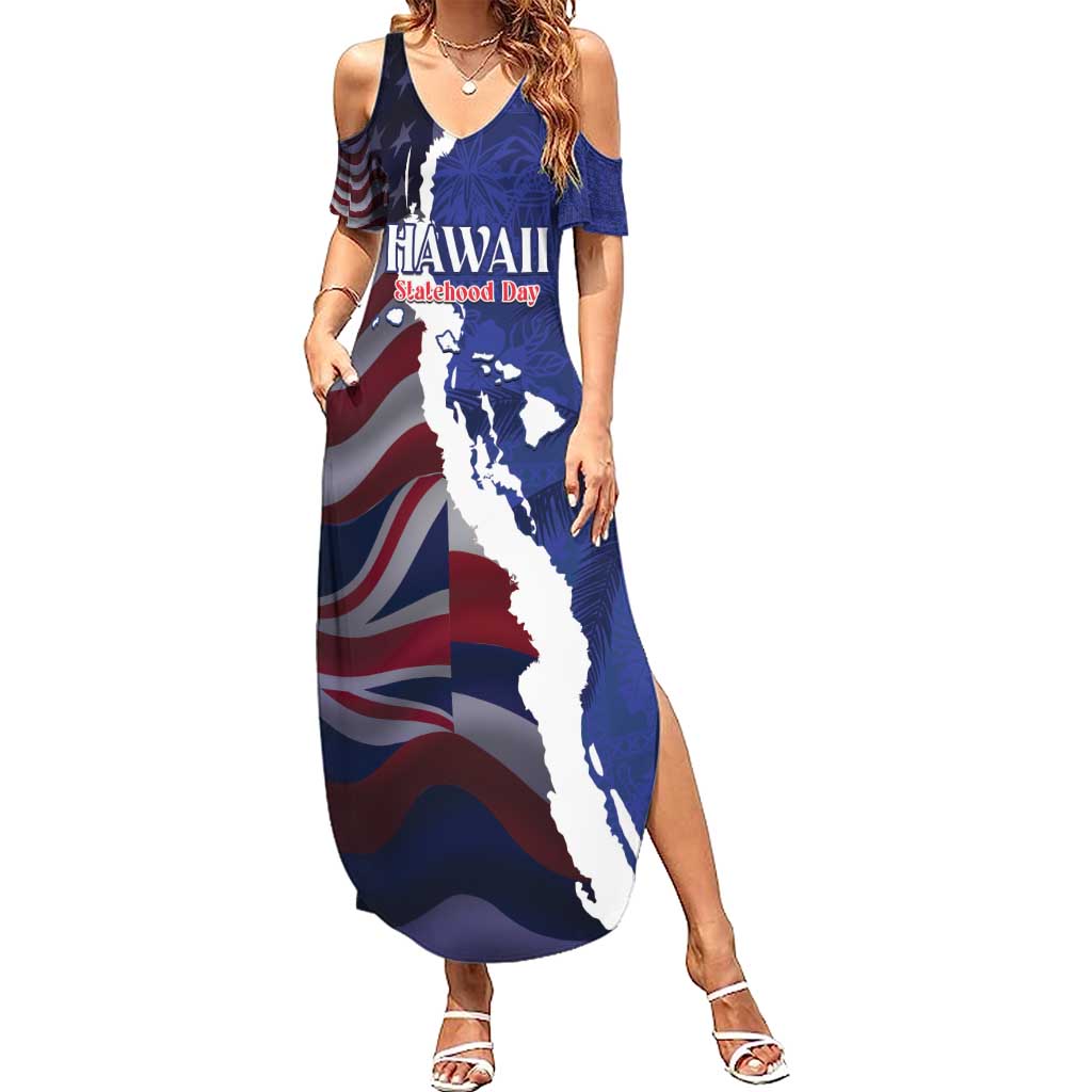 Personalized Hawaii Statehood Day Summer Maxi Dress 66th Anniversary LT14 Women Blue - Polynesian Pride