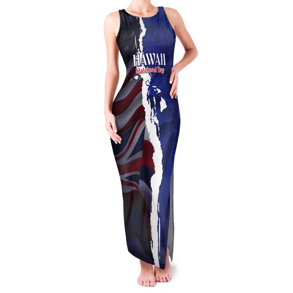 Personalized Hawaii Statehood Day Tank Maxi Dress 66th Anniversary LT14 Women Blue - Polynesian Pride