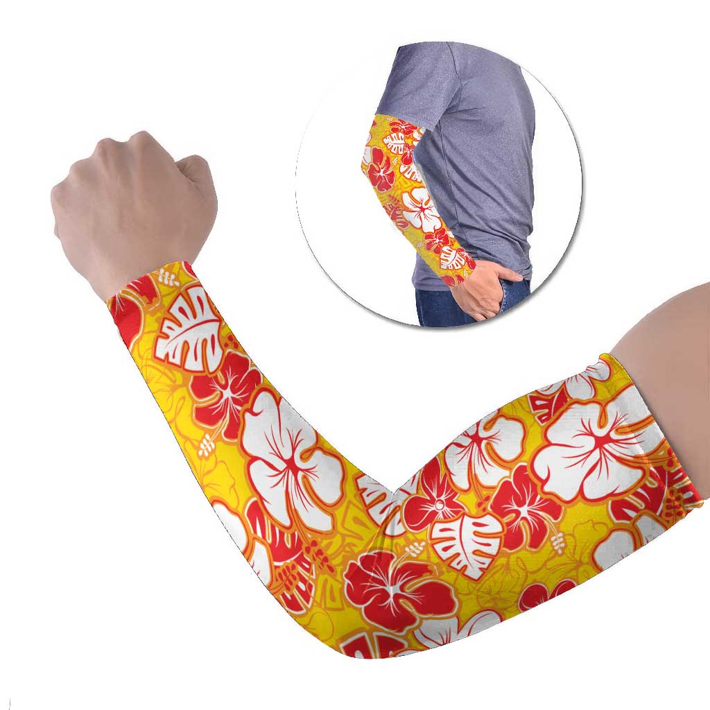 Yellow Hawaii Hibiscus Arm Sleeves Tropical Flowers Seamless Pattern LT14 Set of 2 Yellow - Polynesian Pride