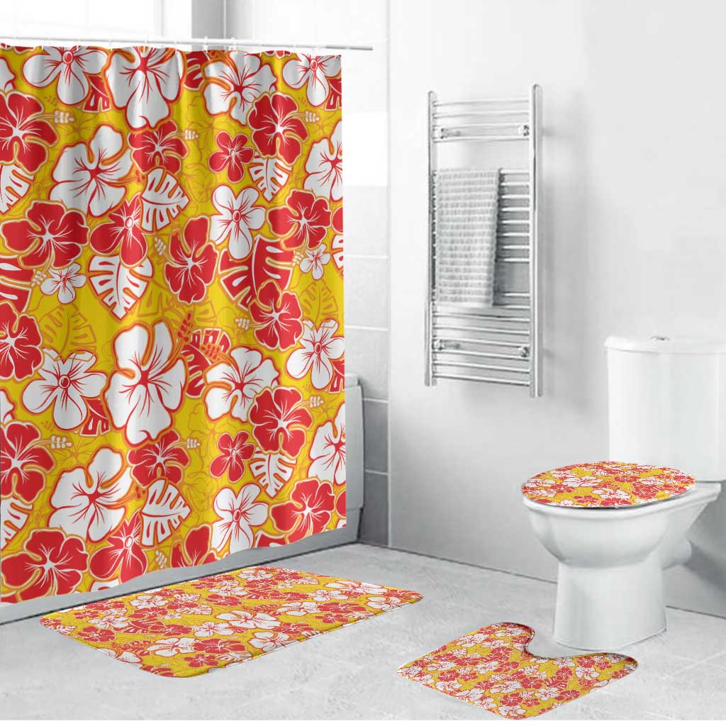 Yellow Hawaii Hibiscus Bathroom Set Tropical Flowers Seamless Pattern LT14 Bathroom Set (4 pcs) Yellow - Polynesian Pride