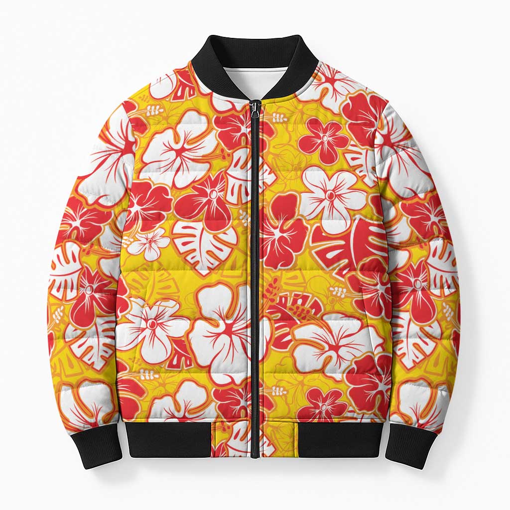 Yellow Hawaii Hibiscus Bomber Puffer Jacket Tropical Flowers Seamless Pattern LT14 Unisex Yellow - Polynesian Pride