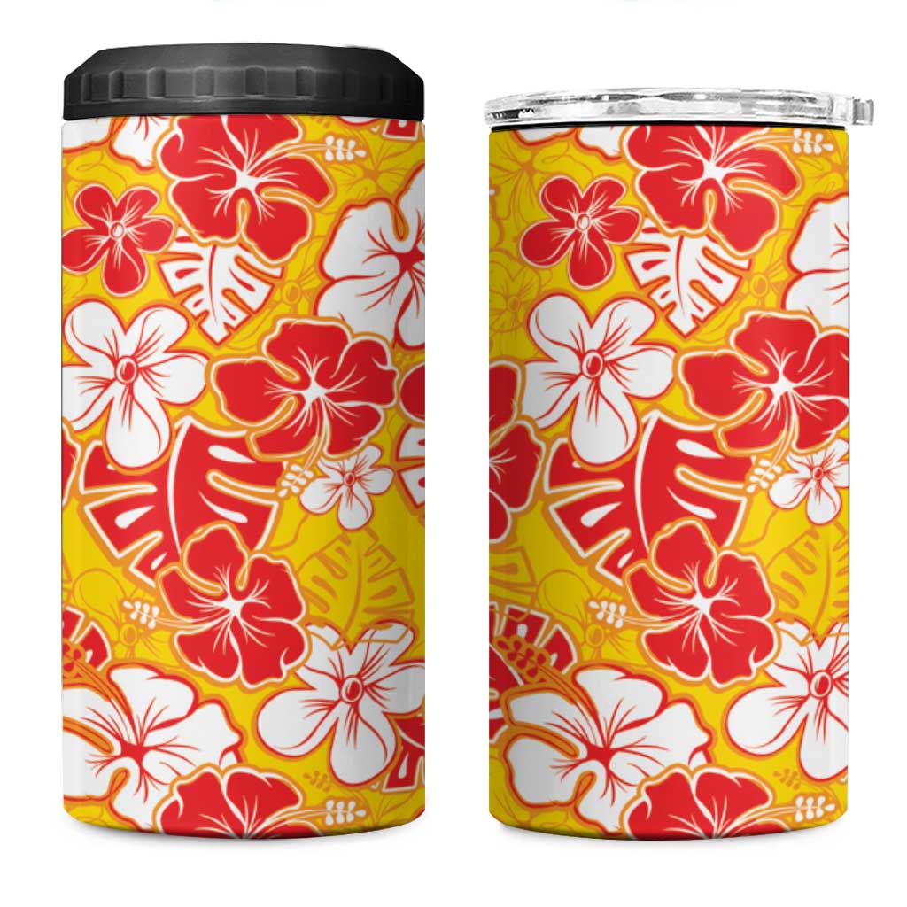 Yellow Hawaii Hibiscus 4 in 1 Can Cooler Tumbler Tropical Flowers Seamless Pattern LT14 One Size: 16 oz Yellow - Polynesian Pride