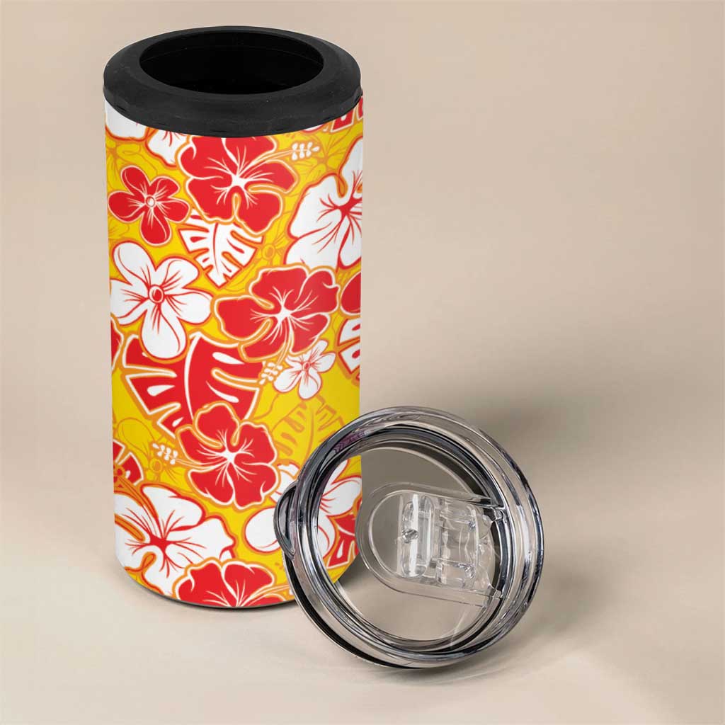 Yellow Hawaii Hibiscus 4 in 1 Can Cooler Tumbler Tropical Flowers Seamless Pattern LT14 - Polynesian Pride