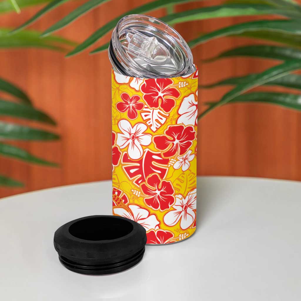 Yellow Hawaii Hibiscus 4 in 1 Can Cooler Tumbler Tropical Flowers Seamless Pattern LT14 - Polynesian Pride