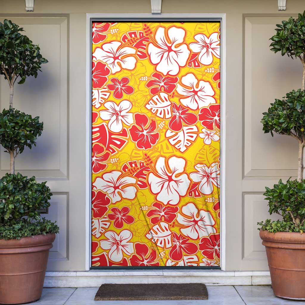 Yellow Hawaii Hibiscus Door Cover Tropical Flowers Seamless Pattern LT14 Yellow - Polynesian Pride