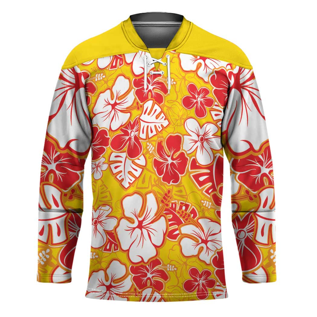 Yellow Hawaii Hibiscus Hockey Jersey Tropical Flowers Seamless Pattern LT14 Unisex Yellow - Polynesian Pride