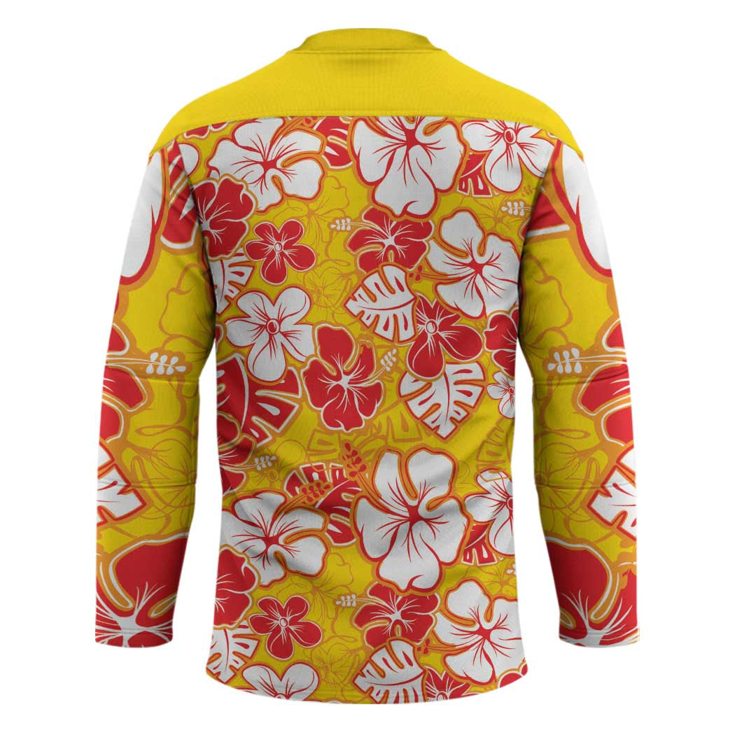 Yellow Hawaii Hibiscus Hockey Jersey Tropical Flowers Seamless Pattern LT14 - Polynesian Pride