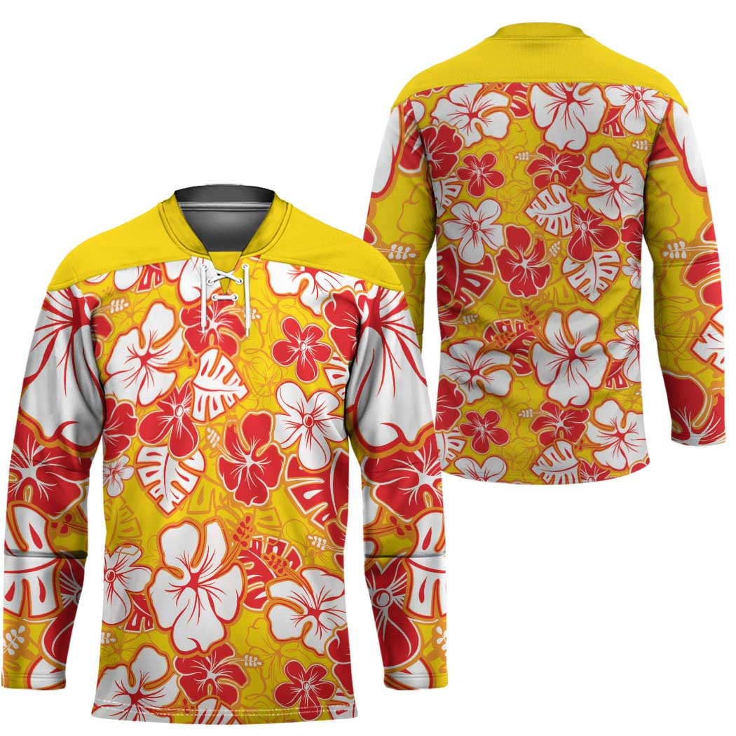 Yellow Hawaii Hibiscus Hockey Jersey Tropical Flowers Seamless Pattern LT14 - Polynesian Pride