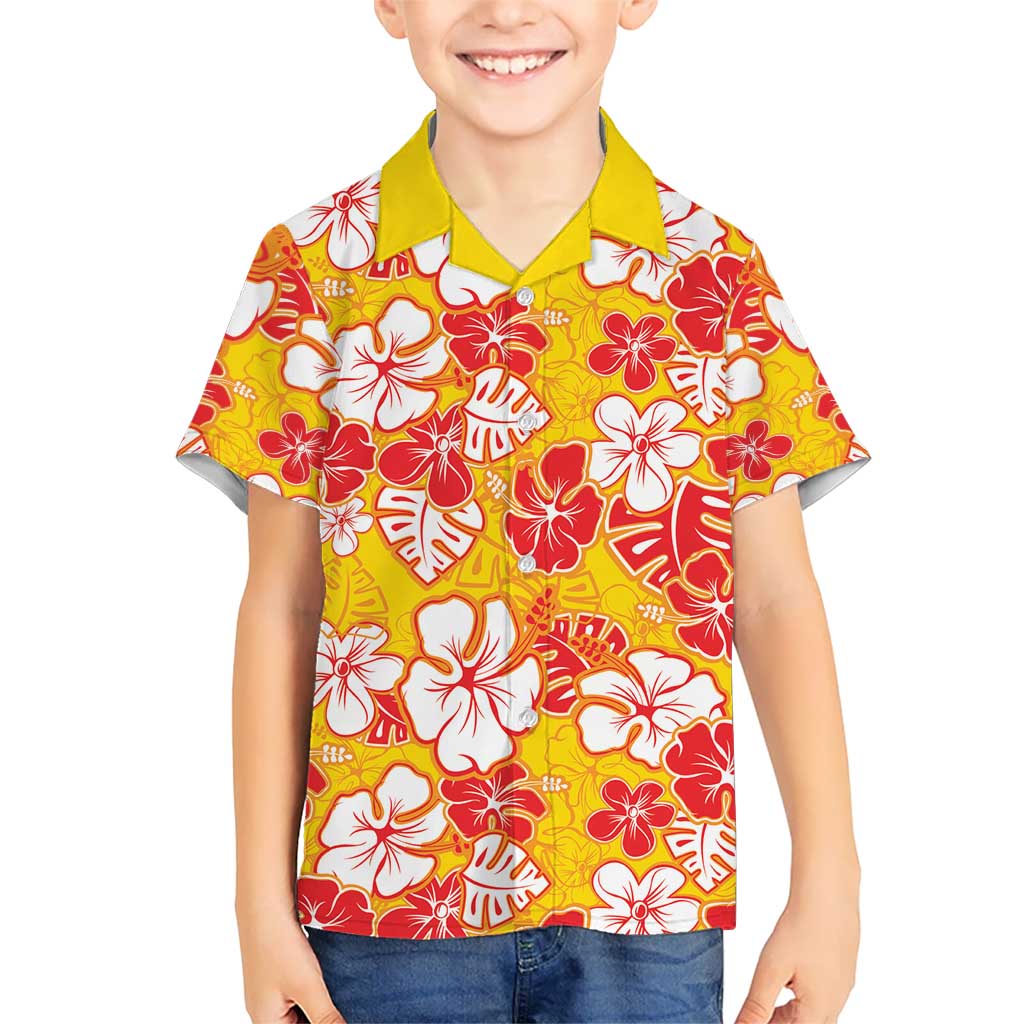 Yellow Hawaii Hibiscus Kid Hawaiian Shirt Tropical Flowers Seamless Pattern LT14 Kid Yellow - Polynesian Pride