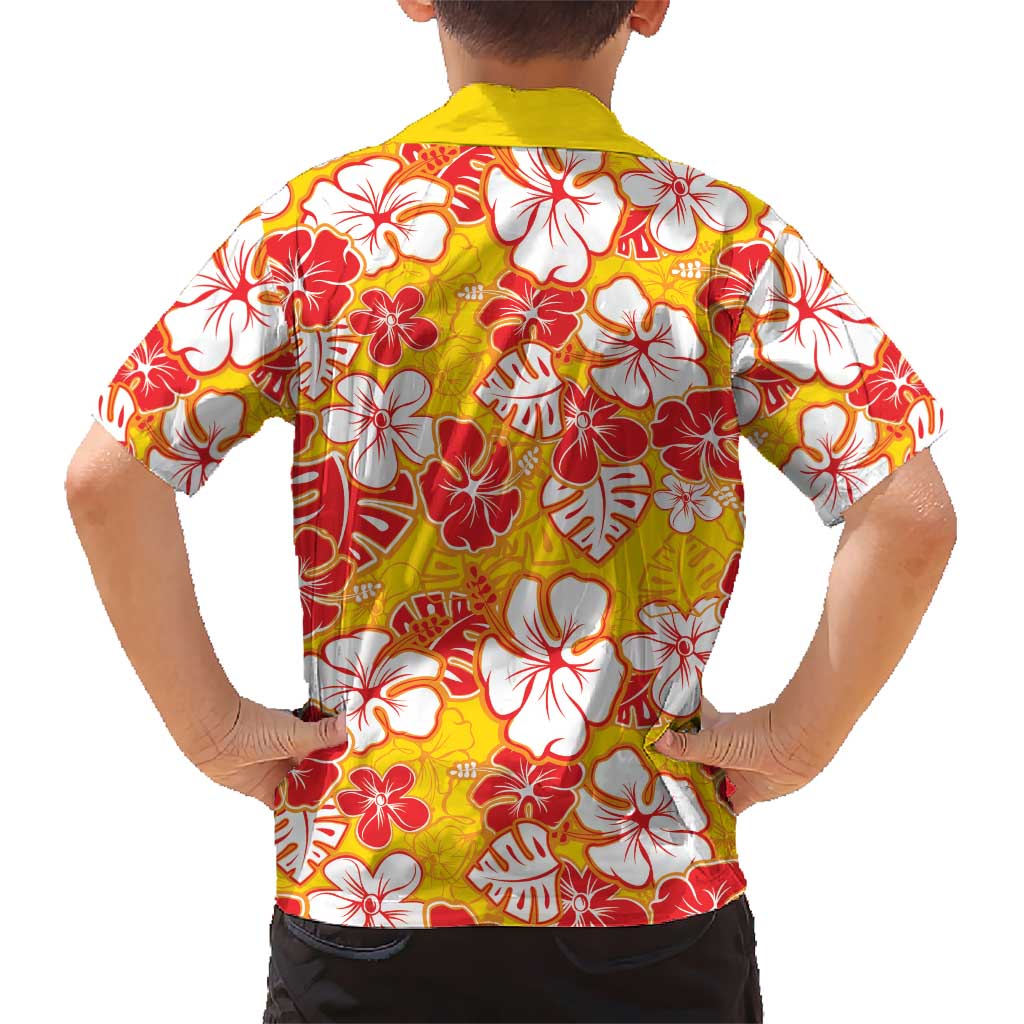 Yellow Hawaii Hibiscus Kid Hawaiian Shirt Tropical Flowers Seamless Pattern LT14 - Polynesian Pride