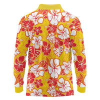 Yellow Hawaii Hibiscus Long Sleeve Polo Shirt Tropical Flowers Seamless Pattern LT14 - Polynesian Pride