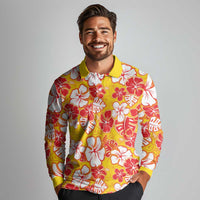 Yellow Hawaii Hibiscus Long Sleeve Polo Shirt Tropical Flowers Seamless Pattern LT14 - Polynesian Pride