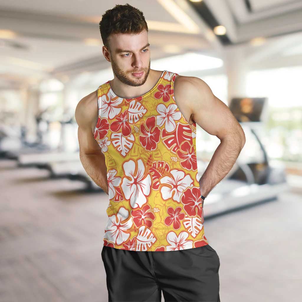 Yellow Hawaii Hibiscus Men Tank Top Tropical Flowers Seamless Pattern LT14 Yellow - Polynesian Pride