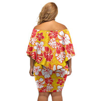 Yellow Hawaii Hibiscus Off Shoulder Short Dress Tropical Flowers Seamless Pattern LT14 - Polynesian Pride