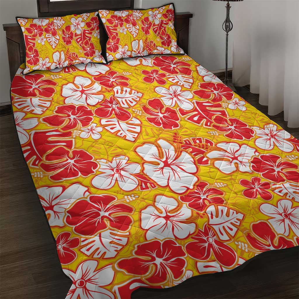 Yellow Hawaii Hibiscus Quilt Bed Set Tropical Flowers Seamless Pattern LT14 Yellow - Polynesian Pride