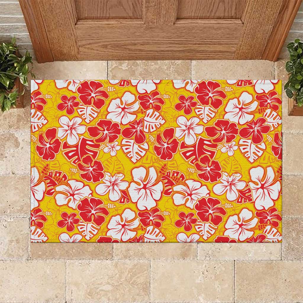 Yellow Hawaii Hibiscus Rubber Doormat Tropical Flowers Seamless Pattern LT14 Yellow - Polynesian Pride