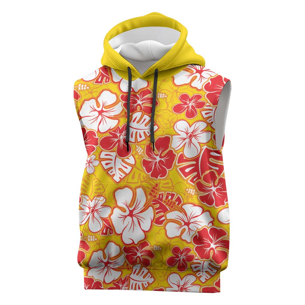 Yellow Hawaii Hibiscus Sleeveless Hoodie Tropical Flowers Seamless Pattern LT14 Yellow - Polynesian Pride